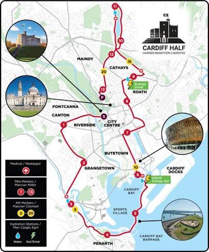 Streckenverlauf Cardiff Halbmarathon